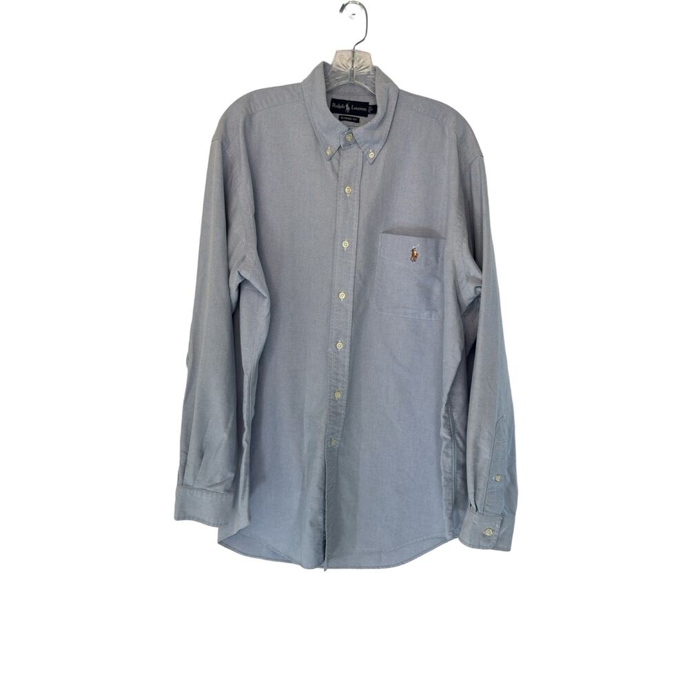 Ralph Lauren Shirt Men's Blue Preppy Cotton Classic Fit Button Down Large‎